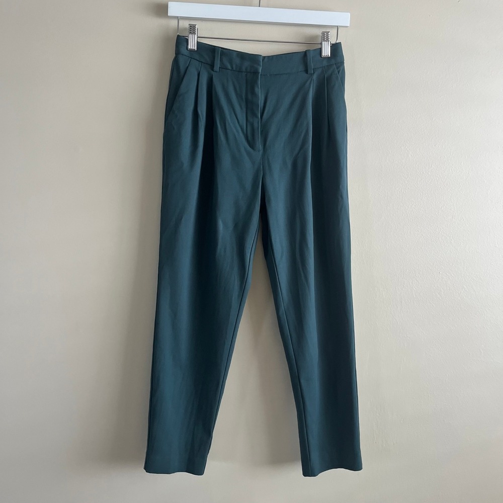Aritzia Babaton Vogue Pant Wool Pleated Tapered Trousers Dark Teal Size 2